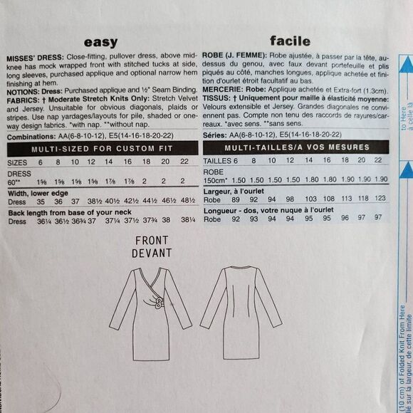 00s Butterick Pattern B5280 Uncut Mock Wrap Fitted Dress 6 8 10 12 - Picture 3 of 3